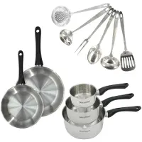 Fackelmann Cookware set - All hobs including induction - - Geneva - Stainless steel - 2 frying pans 20 and 24, 3 saucepans and 6 utensils