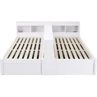 OKWISH Slaapbank 90/180x200 cm - Met Stopcontacten En LED Verlichting - Hydraulische Opbergruimte - Zonder Matras - Hout - Wit