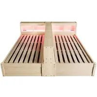 MODFU - Multifunctioneel Bed - Met Opbergruimte En Led-Verlichting - Flexibel Ontwerp - MDF - Natuurlijke Houtkleur - 90/180 X 200 Cm