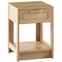 OKWISH Bijzettafel Met Lade - Rotan Look - Voor Woonkamer En Slaapkamer - MDF Naturel - 40x40x55 cm