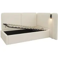 OKWISH Daybed 90x200 cm - Met Hydraulische Opbergruimte, USB C En Leeslamp - Zonder Matras - Bouclé - Beige