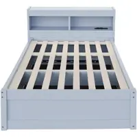 OKWISH Slaapbank 90x200 cm - Met Stopcontact en Ledverlichting - Hydraulische Opbergruimte - Zonder Matras - MDF - Grijs