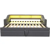 MODFU Bedframe 90/180x200 cm, gestoffeerd in donkergrijs, uitschuifbaar met lattenbodem