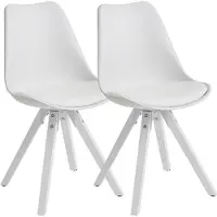 Wohnling 2-delige set retro eetkamerstoelen, wit, Scandinavisch design, gestoffeerde stoelen met rugleuning, keukenstoelen met witte poten, stoelen met kunstleer bekleding