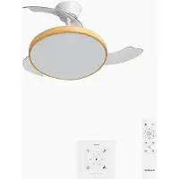 Create - Stille plafondventilator met intrekbare bladen (Ø91cm) - Met licht LED - Controller voor wandmontage + Afstandsbediening - 6 snelheden - Programmeerbaar - WIND CLEAR STUDIO