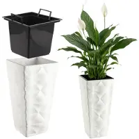 Kadax Bloempot met 3D-effect, bloempot van kunststof in 4 kleuren, plantenbak met inzetstuk en praktische handgrepen, kunststof pot, outdoor plantenbak, binnenpot (wit, hoogte: 74,5 cm)