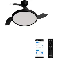 Create - Plafondventilator 40W stil met intrekbare bladen met licht - Ø91cm - Zwart - WIFI + fstandsbediening - WIND CLEAR STUDIO
