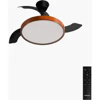 Create - Plafondventilator 40W stil met intrekbare bladen met licht - Ø91cm - Zwart / Donker hout - Afstandsbediening - WIND CLEAR STUDIO
