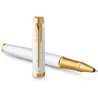 Parker IM Premium rollerballpen | Pearl met gouden detail | Fijne penpunt met blauwe inkt navulling | geschenkdoos