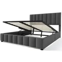 OKWISH Gestoffeerd Bed 140x200 cm - Hydraulisch Opbergbed Met Verstelbaar Hoofdeinde - Met Opbergruimte - Linnen - Grijs - Zonder matras