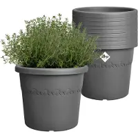 Elho Algarve Cilindro 25 - Bloempotten voor Buiten - 100% Gerecycled Plastic - Set van 10 - Ø 24.5 x H 20.5 cm - Antraciet