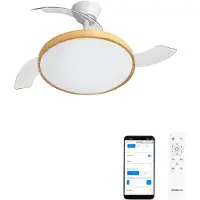 Create - Plafondventilator 40W stil met intrekbare bladen met licht - Ø108cm - Wit / Licht hout - WIFI + Afstandsbediening - WIND CLEAR STUDIO