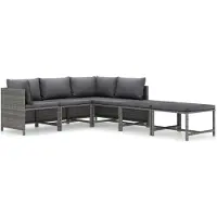 vidaXL 6-delige Loungeset met kussens poly rattan grijs