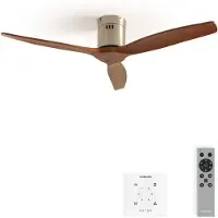 Create - Plafondventilator 40W silent 100% hout (Ø132cm) (ruimtes 10m²-25m²) - Geen licht -Controller voor wandmontage + afstandsbediening - WIND CALM NATURAL WOOD