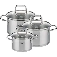 Fackelmann Set van 3 kookpotten 12 cm 16 cm en 20 cm met glazen deksels Elo Citrin