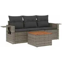 vidaXL 4-delige Loungeset met kussens poly rattan grijs