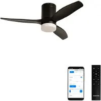 Create - Stille 40W plafondventilator met technische ABS bladen (Ø112cm) (ruimtes ≤10m²) - Zwart - Met licht - WIFI+Afstandsbediening - WIND CALM