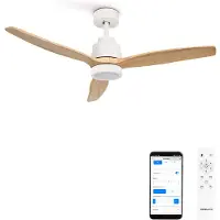 Create - Plafondventilator 40W silent 100% hout - Wit / Licht hout - Ø112cm - Met licht - WIFI + Afstandsbediening - WIND STYLANCE