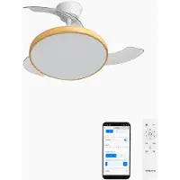 Create - Plafondventilator 40W stil met intrekbare bladen met licht - Ø91cm - Wit / Licht hout - WIFI + Afstandsbediening - WIND CLEAR STUDIO