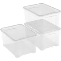 Curver KIS T-Box opbergdoos met deksel - 47 liter - Set van 3 - 55,5 x 39 x 28,5 cm - Transparant - Premium opbergoplossing, duurzaam kunststof, moderne huisorganisatie