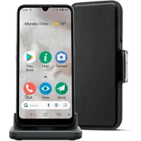 Doro 8100 Plus, inclusief draadloze oplader voor op tafel en beschermhoes, grijze mobiele telefoon