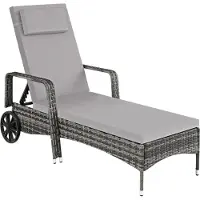 TecTake Ligstoel - zonnebed - wicker - verstelbare rugleuning – grijs - 200 x 70 x 33 cm - 404588