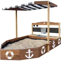 Axi Dora Boot zandbak met speelkeuken en dak 160 x 100 cm Bruin/antraciet