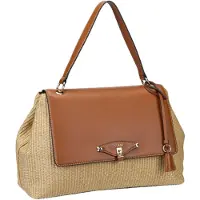GUESS schoudertas Maggie Straw Flap Shoulder Bag Natural / Caramel bruine