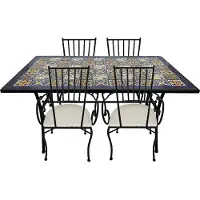 Axi Leonie 5-delige Mozaïek Bistroset Mediterraans Blauw | Bistro Set met tafel & 4 stoelen | Balkonset van metaal & Mozaïek design