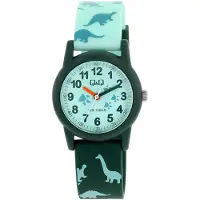 Q&Q VR99J010Y - Horloge - Sport - Analoog - Kinderen - Unisex - Plastic band - Rond - Kunststof - Cijfers - Dinosaurussen - Donkergroen - Lichtgroen - Multi - 10 ATM