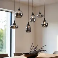 LumenXL Zwarte hanglamp Loic met smoke glas, 6-lichts