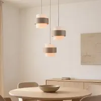 LumenXL 3-lichts hanglamp Kodi - beige met melkwit glazen kappen