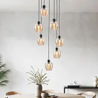 LumenXL 7-lichts hanglamp zwart met amber glas - Hollister