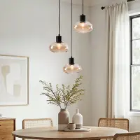 LumenXL Moderne 3-lichts hanglamp Vida - amber glas en zwart