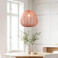 LumenXL Japandi hanglamp Brunel met terra roze stoffen kap