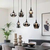 LumenXL 6-lichts hanglamp Lior zwart met rookglazen en spiegeleffect kappen in diverse vormen