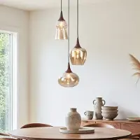 LumenXL Design hanglamp Zian – 3-lichts zwart met houtlook en amber glas in diverse vormen