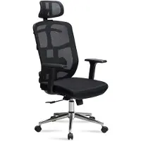 Amstyle bureaustoel, zwart, met mesh-bekleding. Bureau stoel geschikt tot 120 kg, met hoofdkussen. Draaistoel, in hoogte verstelbaar, met lendensteun, bekleed met stof