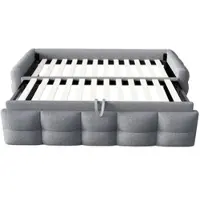 OKWISH Gestoffeerd Bed 90/180x190 cm - Uitklapbaar Slaapbank Met Uittrekbed - Met Lattenbodem - Teddy Fluweel - Zonder matras - Grijs