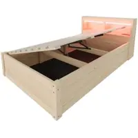 OKWISH Slaapbank 90x200 cm - Met Ledverlichting En Oplaadpunt - Hydraulische Opbergruimte - Zonder Matras - Houtlook