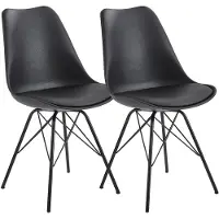 SKYPORT Eetkamerstoel, set van 2, zwart, keukenstoel, kunststof, Scandinavisch design, schaalstoel met kunstlederen bekleding, gestoffeerde stoel