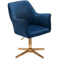 Wohnling Bureau stoel, donkerblauw, fluweel, draaistoel met rugleuning, schalenstoel, draagvermogen 120 kg, in hoogte verstelbaar, bureaustoel zonder wielen, stoel voor bureau