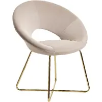 Wohnling Eetkamerstoel, fluweel, beige, keukenstoel met gouden poten, schaalstoel, stof/metaal design, gestoffeerde stoel, stoel voor de eetkamer, bekleed