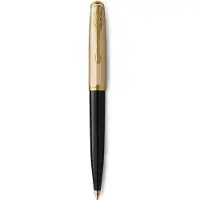 Parker 51-balpen | Luxe zwarte behuizing met goudkleurige afwerking | Medium 18-karaats punt met zwarte inktvulling | Cadeauverpakking