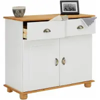 Idimex Commode COLMAR, massief grenen, wit/bruin, met 2 deuren en lades