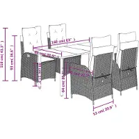 vidaXL 5-delige Tuinset met kussens poly rattan lichtgrijs