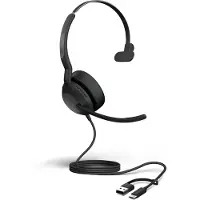 Jabra Evolve2 50 UC monaural USB-C On Ear headset Kabel Mono Zwart Noise Cancelling Headset Telefoon
