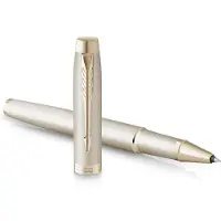 Parker IM Monochrome rollerballpen | zwarte inkt | champagnekleurige afwerking en details | fijne punt | met geschenkdoos