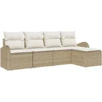 vidaXL Bankstel 5 st Beige en Wit poly rattan