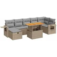 vidaXL 5-delige Loungeset met kussens poly rattan en acaciahout beige